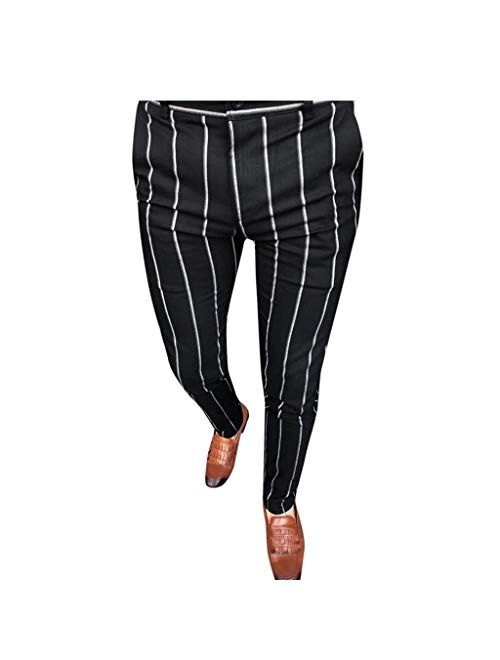 Men Dress Pants,Casual Plaid Stretch Flat-Front Skinny Business Pencil Long Pants Trousers Pocket