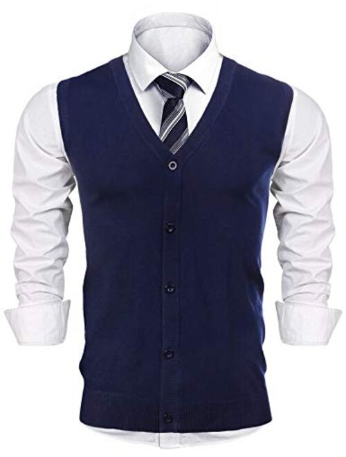 iClosam Mens V-Neck Slim Fit Sweater Vests Knitted Lightweight Button-Down Vest Cardigan