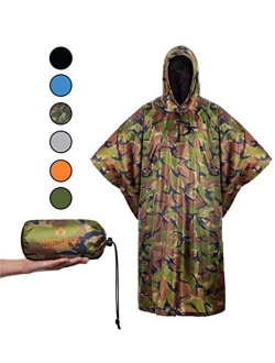 Arcturus Rain Poncho: Large Lightweight Reusable Ripstop Poncho with Adjustable Hood