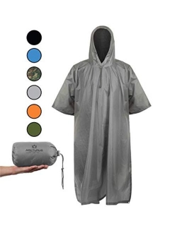 Arcturus Rain Poncho: Large Lightweight Reusable Ripstop Poncho with Adjustable Hood