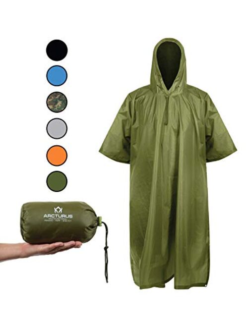 Arcturus Rain Poncho: Large Lightweight Reusable Ripstop Poncho with Adjustable Hood