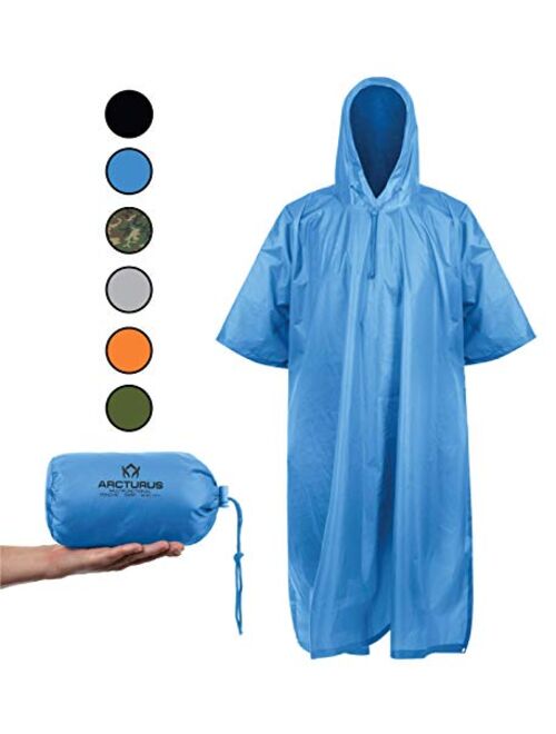 Arcturus Rain Poncho: Large Lightweight Reusable Ripstop Poncho with Adjustable Hood