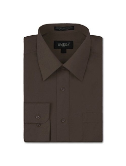 Omega Italy Men's Long Sleeve Dress Shirt Solid Color Regular Fit 25 Colors