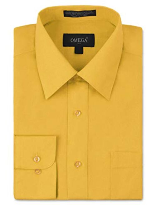 Omega Italy Men's Long Sleeve Dress Shirt Solid Color Regular Fit 25 Colors