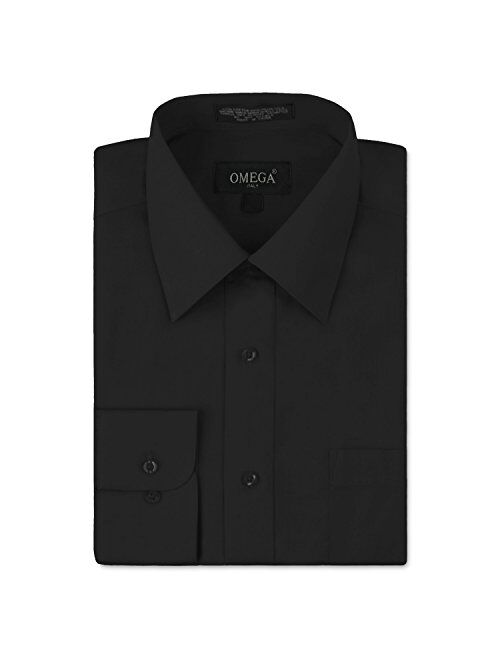 Omega Italy Men's Long Sleeve Dress Shirt Solid Color Regular Fit 25 Colors