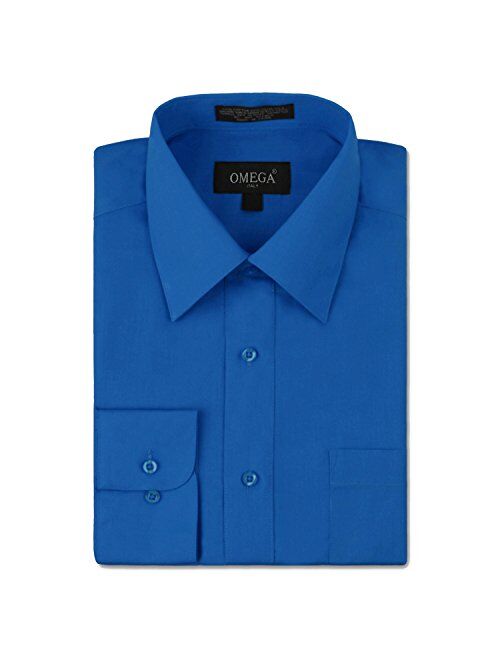 Omega Italy Men's Long Sleeve Dress Shirt Solid Color Regular Fit 25 Colors