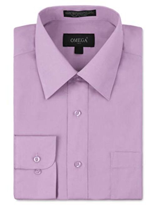 Omega Italy Men's Long Sleeve Dress Shirt Solid Color Regular Fit 25 Colors