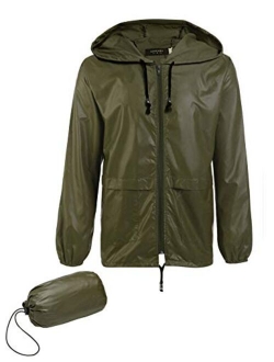 Men's Packable Rain Jacket Outdoor Waterproof Hooded Lightweight Classic Cycling Raincoat