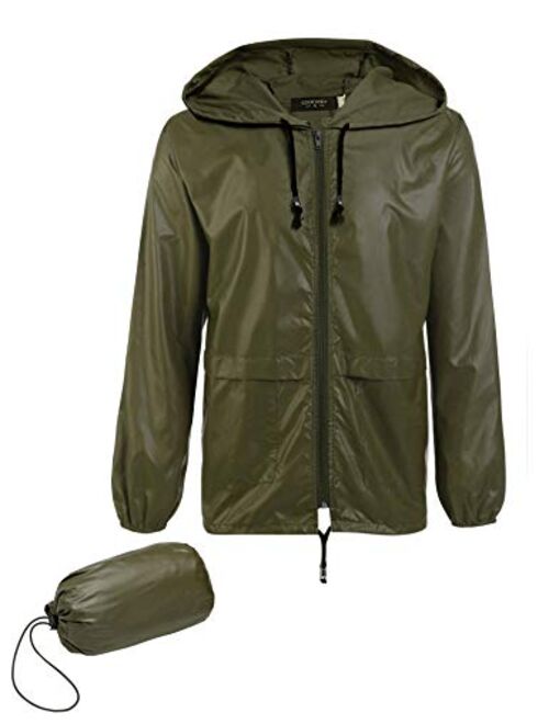 COOFANDY Men's Packable Rain Jacket Outdoor Waterproof Hooded Lightweight Classic Cycling Raincoat