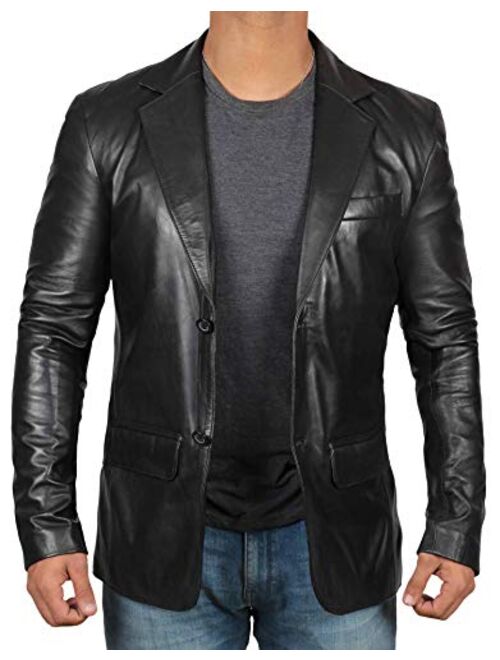 Black Leather Blazer for Men - Real Lambskin Brown Leather Mens Blazer