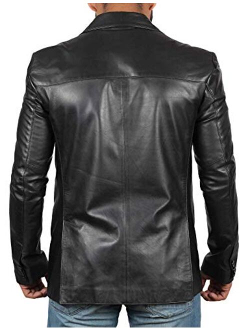 Black Leather Blazer for Men - Real Lambskin Brown Leather Mens Blazer