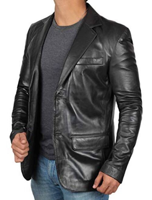 Black Leather Blazer for Men - Real Lambskin Brown Leather Mens Blazer