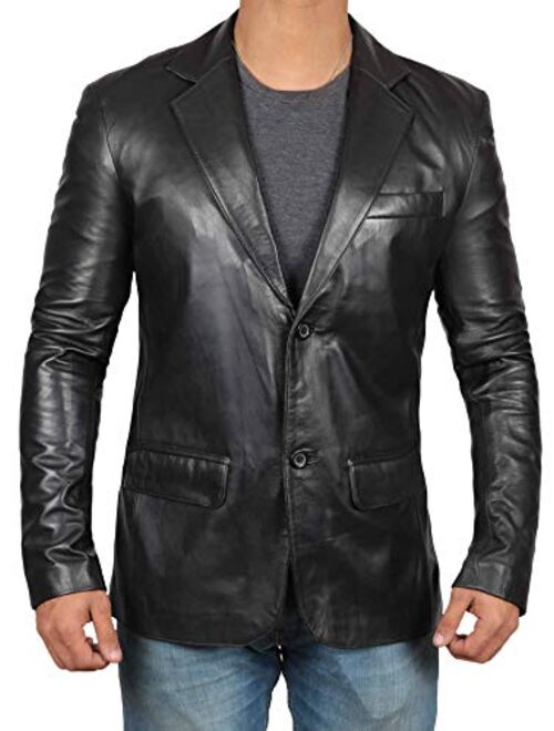 Black Leather Blazer for Men - Real Lambskin Brown Leather Mens Blazer