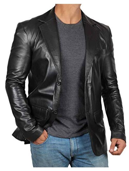 Black Leather Blazer for Men - Real Lambskin Brown Leather Mens Blazer