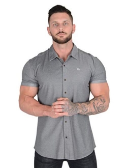 YoungLA Slim Fit Dress Shirts for Men | Athletic Fitted Button Up | Formal Short Sleeve | Casual Work 418