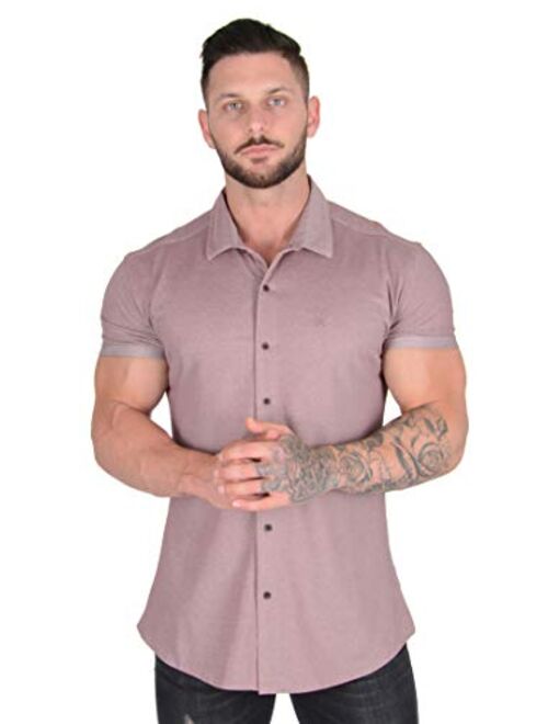 YoungLA Slim Fit Dress Shirts for Men | Athletic Fitted Button Up | Formal Short Sleeve | Casual Work 418