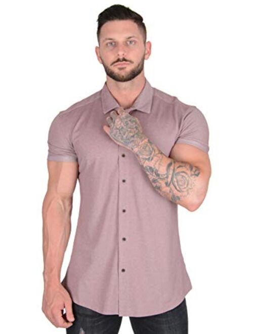 YoungLA Slim Fit Dress Shirts for Men | Athletic Fitted Button Up | Formal Short Sleeve | Casual Work 418