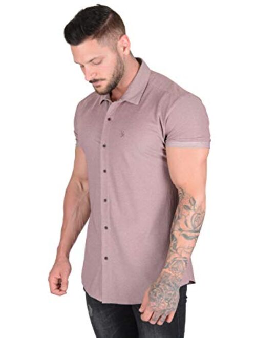 YoungLA Slim Fit Dress Shirts for Men | Athletic Fitted Button Up | Formal Short Sleeve | Casual Work 418