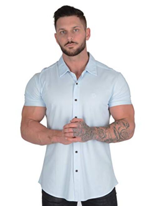 YoungLA Slim Fit Dress Shirts for Men | Athletic Fitted Button Up | Formal Short Sleeve | Casual Work 418