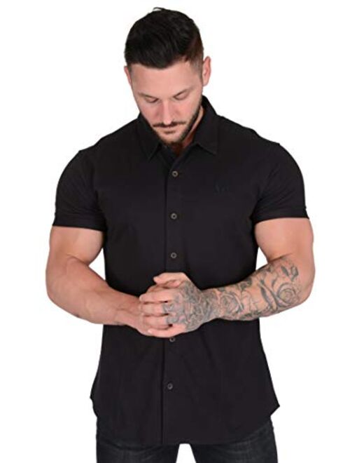 YoungLA Slim Fit Dress Shirts for Men | Athletic Fitted Button Up | Formal Short Sleeve | Casual Work 418