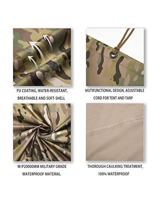 ACT FIRE Military Army Tactical Poncho W/P20000mm Military Grade Waterproof Material