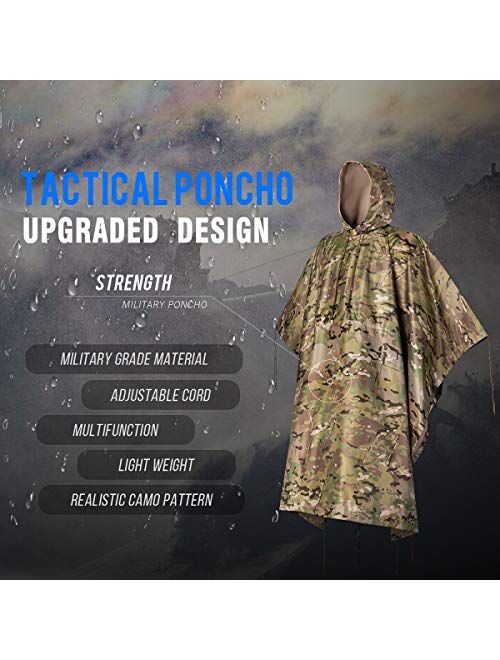 ACT FIRE Military Army Tactical Poncho W/P20000mm Military Grade Waterproof Material