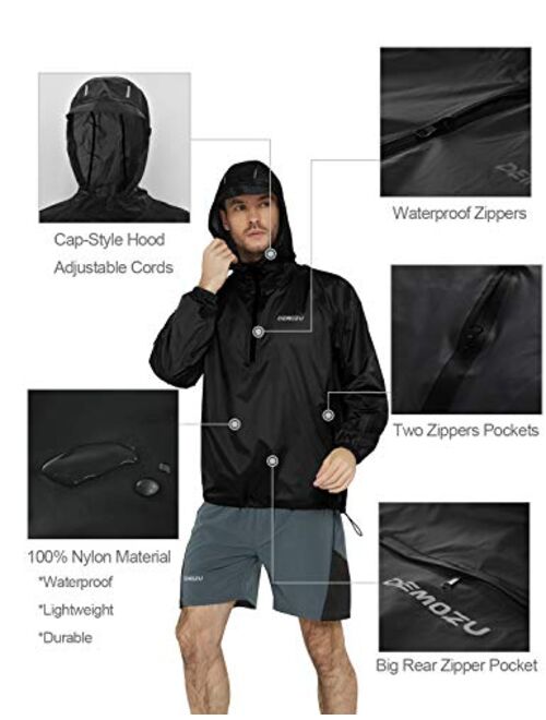 DEMOZU Men's Waterproof Windbreaker Lightweight Packable Hooded Raincoat Outdoor Running Hiking Rain Jacket