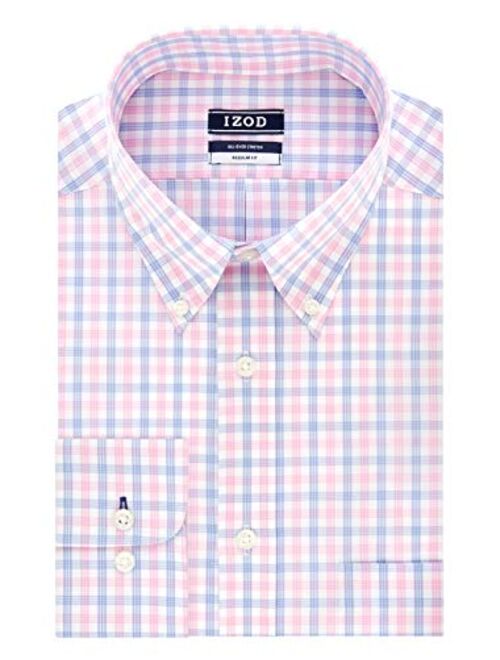 IZOD Men's Regular Fit Stretch Check Buttondown Collar Dress Shirt