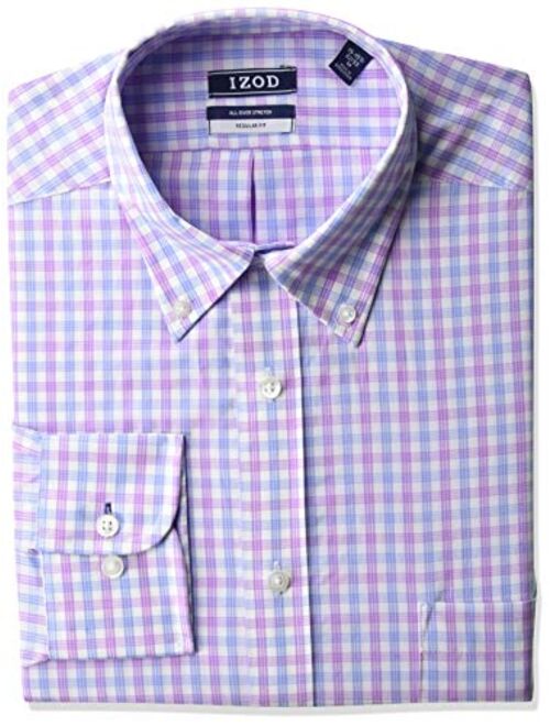 IZOD Men's Regular Fit Stretch Check Buttondown Collar Dress Shirt