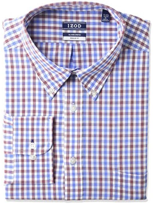 IZOD Men's Regular Fit Stretch Check Buttondown Collar Dress Shirt