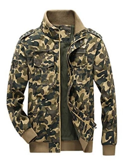 Springrain Men's Casual Slim Stand Collar Tooling Camouflage Cotton Jackets