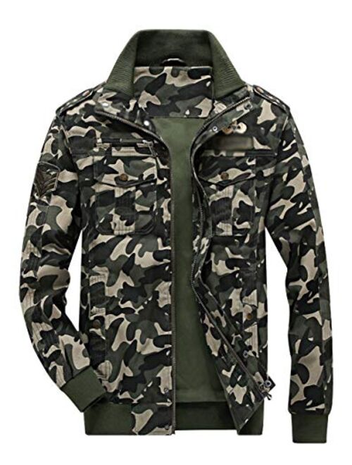 Springrain Men's Casual Slim Stand Collar Tooling Camouflage Cotton Jackets