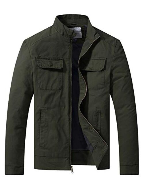 WenVen Men's Cotton Canvas Lightweight Casual Military Jacket