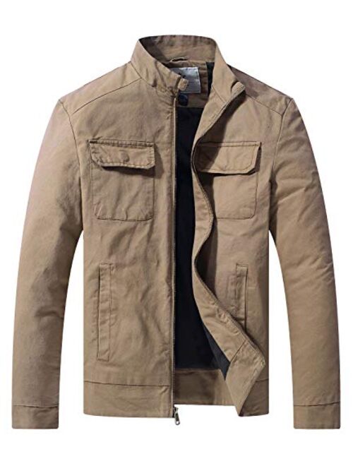 WenVen Men's Cotton Canvas Lightweight Casual Military Jacket