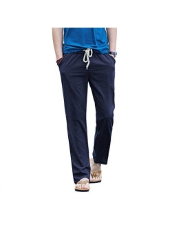 Hoerev Men Casual Beach Trousers Linen Jean Jacket Summer Pants