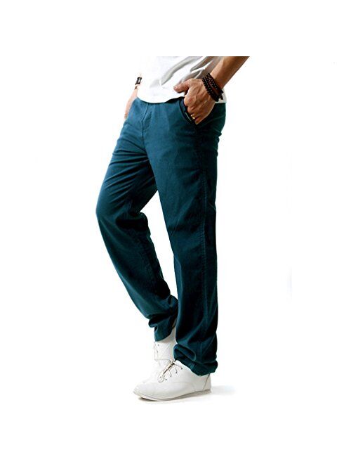 Hoerev Men Casual Beach Trousers Linen Jean Jacket Summer Pants