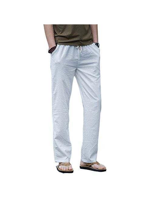 Hoerev Men Casual Beach Trousers Linen Jean Jacket Summer Pants