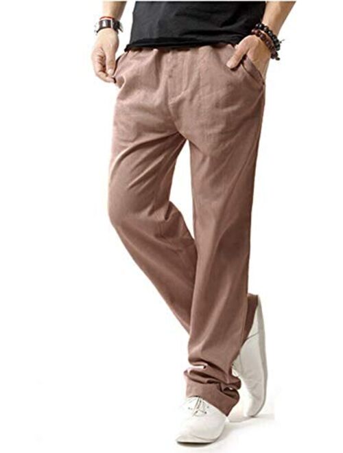 Hoerev Men Casual Beach Trousers Linen Jean Jacket Summer Pants