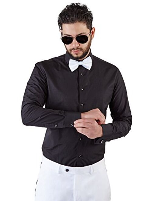 New Mens Tailored Slim Fit Black Tuxedo Shirt French Cuff Wrinkle Free by Azar