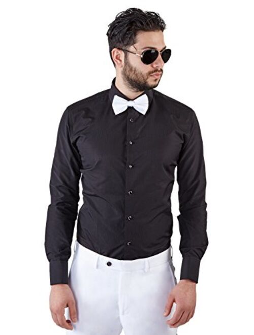 New Mens Tailored Slim Fit Black Tuxedo Shirt French Cuff Wrinkle Free by Azar