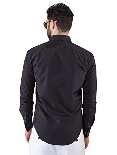 New Mens Tailored Slim Fit Black Tuxedo Shirt French Cuff Wrinkle Free by Azar