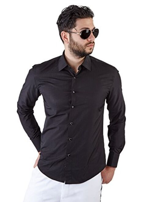 New Mens Tailored Slim Fit Black Tuxedo Shirt French Cuff Wrinkle Free by Azar