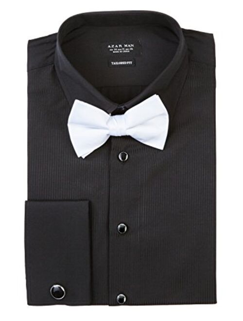 New Mens Tailored Slim Fit Black Tuxedo Shirt French Cuff Wrinkle Free by Azar