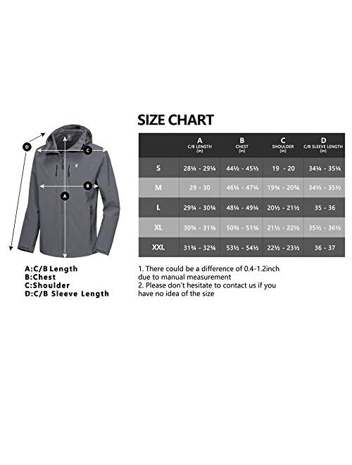 Little Donkey Andy Men's Waterproof Shell Jacket Breathable Hooded Rain Coat for Hiking