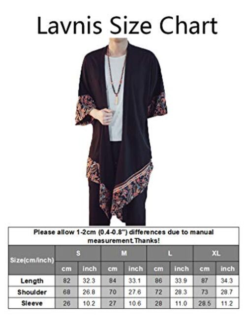 Lavnis Men's Kimono Cardigan Casual Cotton Linen Seven Sleeve Lightweight Open Front Cape Coat