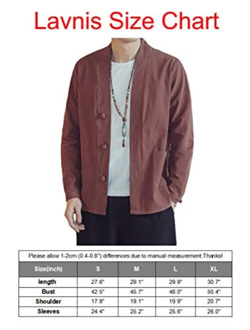 Lavnis Men's Kimono Cardigan Casual Cotton Linen Long Sleeves Open Front Coat