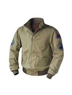 Prime-Fashion Mens Brad Vintage WW2 Fury Tanker Military Patch Pitt Bomber Cotton Jacket