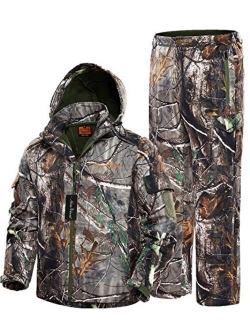 NEW VIEW Hunting Jacket Silent Water Resistant Hunting Camouflage Hooded for Men,Hunting Suit