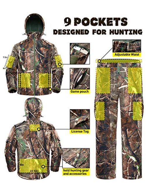 NEW VIEW Hunting Jacket Silent Water Resistant Hunting Camouflage Hooded for Men,Hunting Suit