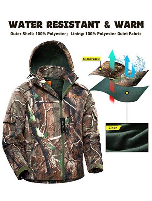 NEW VIEW Hunting Jacket Silent Water Resistant Hunting Camouflage Hooded for Men,Hunting Suit